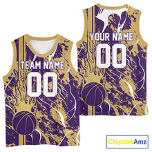 Load image into Gallery viewer, Custom Purple And Sand Flame Basketball Jerseys With Name And Number, Basketball Team Uniform IPHW10524