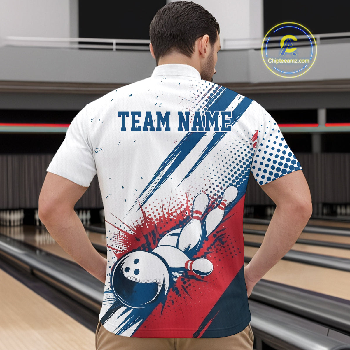 Custom Red, White And Blue Patriotic US Flag Bowling Quarter-Zip Shirts For Men, Team Uniform IPHW9542
