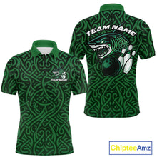 Load image into Gallery viewer, Custom Green Tribal Shark Bowling Team Men Polo Shirt, Shark Bowling Tournament Shirt IPHW10176