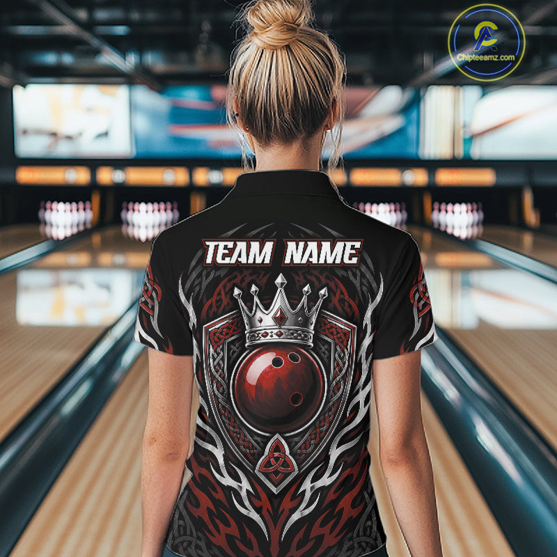 Custom Red Irish Tribal Pattern Bowling Ball With Crown Women Quarter-Zip Shirt IPHW11693
