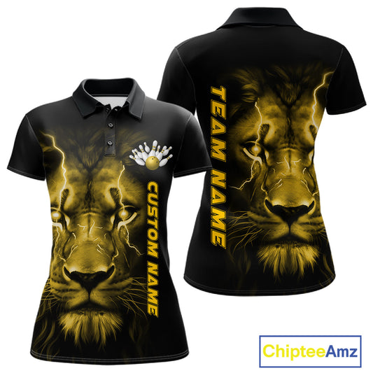 Custom Yellow Thunder Lightning Lion Bowling Shirt For Women, Lion Bowling Team Jerseys IPHW10668