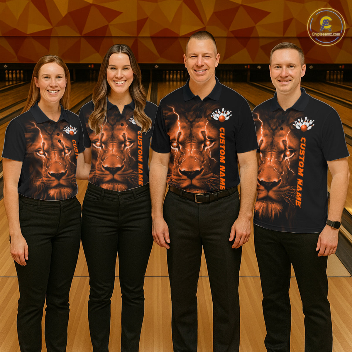 Custom Orange Thunder Lightning Lion Bowling Shirt For Men, Lion Bowling Team Jerseys IPHW10669