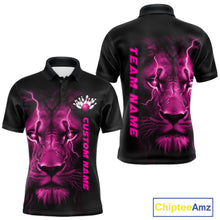 Load image into Gallery viewer, Custom Pink Thunder Lightning Lion Bowling Shirt For Men, Lion Bowling Team Jerseys IPHW10670