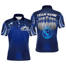 Load image into Gallery viewer, Custom Blue Bowling Tournament Bowling Polo Shirts For Men With Team Name IPHW9280