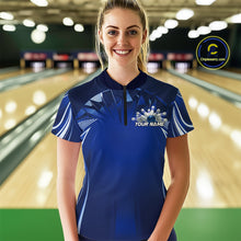 Load image into Gallery viewer, Custom Blue Bowling Tournament Bowling Women Quarter-Zip Shirts With Team Name IPHW9280