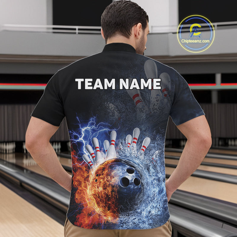 Custom Lightning, Fire And Water Splash Energy Burst Bowling Team Quarter-Zip Shirts For Men IPHW9451