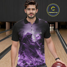 Load image into Gallery viewer, Custom Purple Flame Grim Reaper Bowling Men Polo Shirts, Halloween Bowling Team Outfit IPHW9468