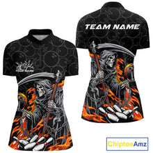 Load image into Gallery viewer, Custom Chaotic Flame Grim Reaper Bowling Women Quarter-Zip Shirt, Halloween Bowling Shirt IPHW9473