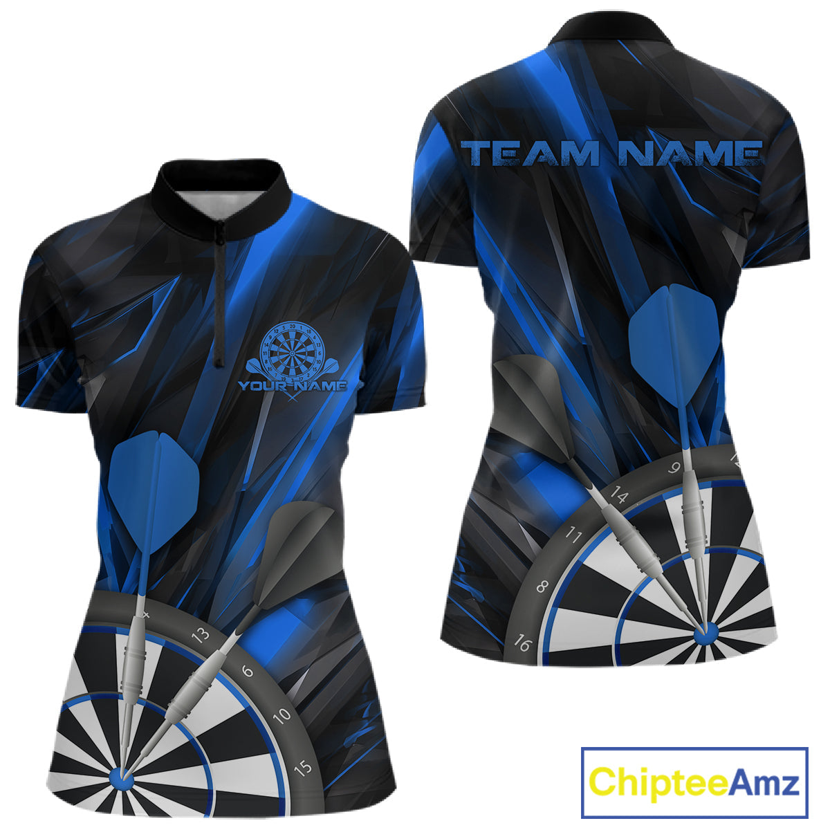 Custom Black And Blue Dart Jerseys, Dart Quarter-Zip Shirts For Women Team Jerseys IPHW9681