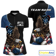 Load image into Gallery viewer, Custom American Eagle Bowling Women Quarter-Zip Shirt, Patriotic Bowling League Shirt IPHW9478