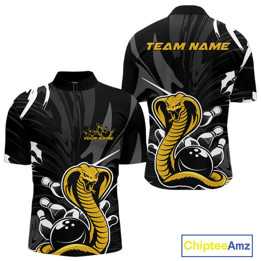 Custom Yellow Cobra Snake Bowling Team Jerseys, Bowling Quarter-Zip Shirts For Men IPHW9708