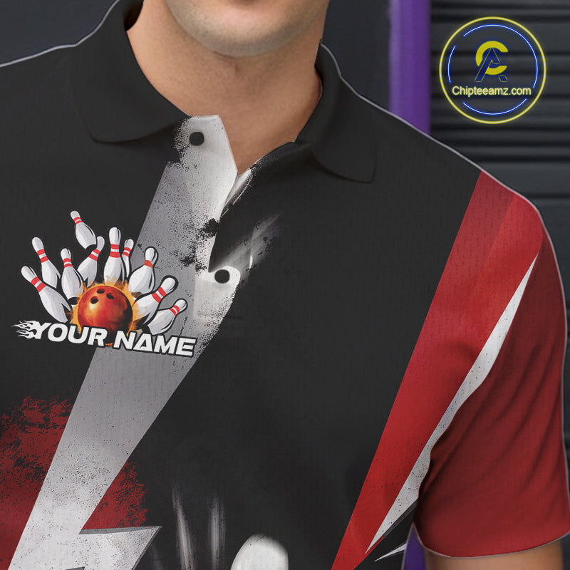 Custom Fiery Red Bowling Men Polo Team Shirts, Fire Flame Bowling Jerseys Bowler Outfit IPHW9529