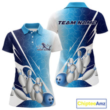 Load image into Gallery viewer, Custom Blue Bowling Pattern Bowling Team Polo Shirts For Women, Blue Bowling Jerseys IPHW9426