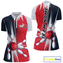Load image into Gallery viewer, Custom Red, White And Blue Bowling Team Quarter-Zip Shirts For Women, Bowling Jerseys IPHW9546
