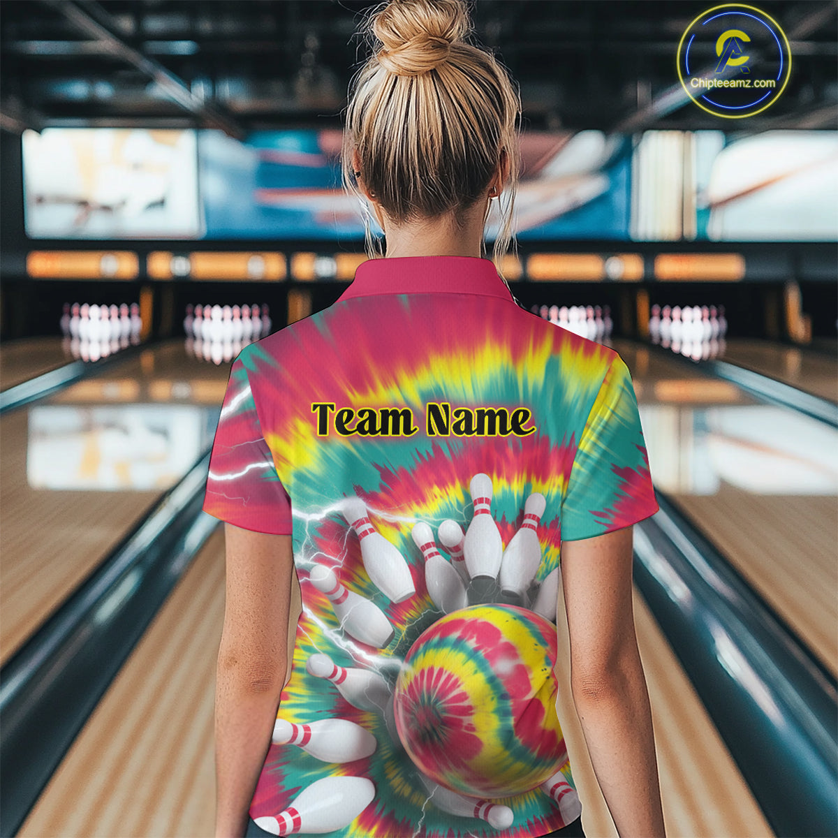 Custom Colorful Tie Dye Bowling Polo Shirts For Women, Rainbow Bowling Outfit IPHW9116