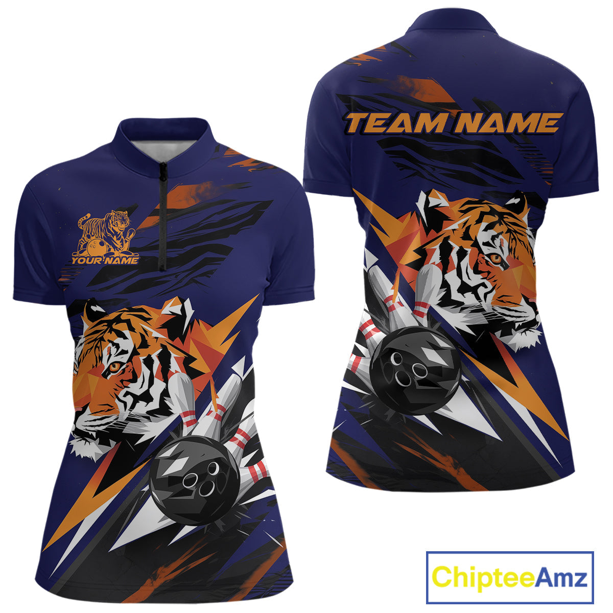 Custom Tiger Bowling Jerseys, Tiger Bowling Quarter-Zip Team Shirts For Women IPHW9490
