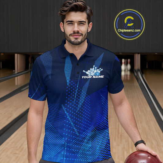 Custom Black And Blue Bowling Jerseys, Men Bowling Polo Shirt Team Uniform IPHW9390
