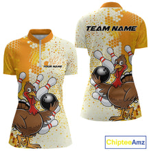 Load image into Gallery viewer, Custom Funny Yellow Thanksgiving Turkey Bowling Women Quarter-Zip Shirts, Bowling Jersey IPHW9768
