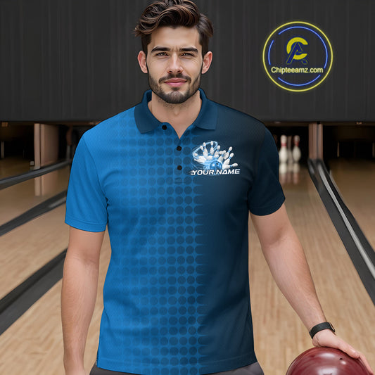 Custom Blue Flame Bowling Polo Shirts For Men, Bowling Tournament Team Shirt IPHW9407