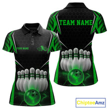 Load image into Gallery viewer, Custom Black And Green Bowling Team Jerseys, Bowler Uniform Bowling Polo Shirts For Women IPHW9285