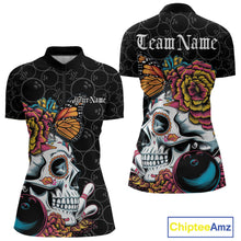 Load image into Gallery viewer, Custom Colorful Sugar Skull Bowling Team Women Quarter-Zip Shirt, Halloween Bowler Outfit IPHW9751