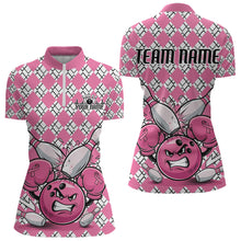 Load image into Gallery viewer, Custom Pink Argyle Pattern Funny Breast Cancer Fighter Bowling Women Quarter-Zip Shirts IPHW9396