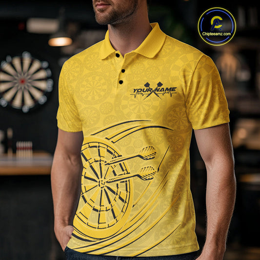 Custom Yellow Darts Polo Shirts For Men, Yellow Dartboard Dart Team Jerseys For Players IPHW9637