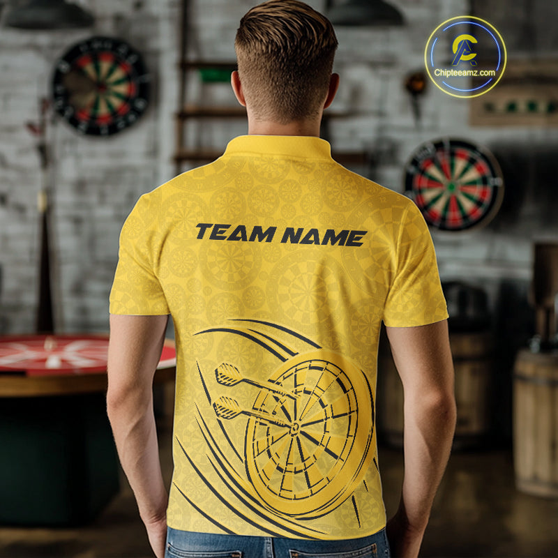 Custom Yellow Darts Polo Shirts For Men, Yellow Dartboard Dart Team Jerseys For Players IPHW9637