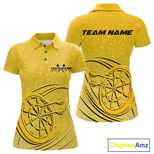 Custom Yellow Darts Polo Shirts For Women, Yellow Dartboard Dart Team Jerseys For Players IPHW9637