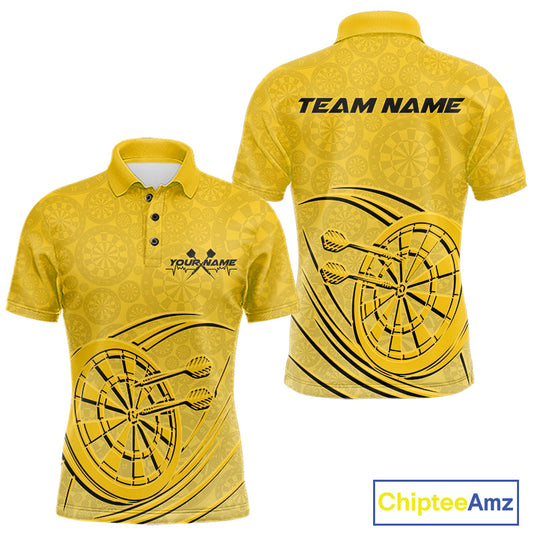Custom Yellow Darts Polo Shirts For Men, Yellow Dartboard Dart Team Jerseys For Players IPHW9637