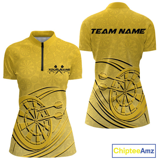 Custom Yellow Darts Quarter-Zip Shirts For Women, Yellow Dartboard Dart Team Jerseys IPHW9637