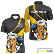 Load image into Gallery viewer, Custom Grunge Yellow Funny Bowling And Beer Polo Shirts For Men, Bowling Team Uniform IPHW9608