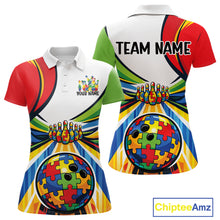 Load image into Gallery viewer, Custom Autism Awareness Bowling Women Polo Shirts, Colorful Puzzles Bowling Team Shirt IPHW11194