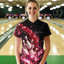 Load image into Gallery viewer, Custom Red Roses And Butterfly Women Bowling Shirt, Flower Ladies Bowling League Shirt IPHW10884