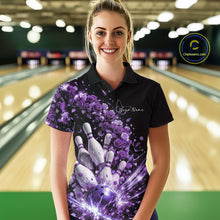 Load image into Gallery viewer, Custom Purple Roses And Butterfly Women Bowling Shirt, Flower Ladies Bowling League Shirt IPHW10886