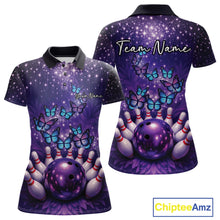 Load image into Gallery viewer, Custom Blue And Purple Buttefly Ladies Bowling Team Shirt, Women Bowler Outfits IPHW10918