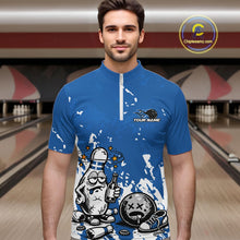 Load image into Gallery viewer, Blue Custom Drunk Bowling Ball And Pin Funny Men Quarter-Zip Shirt, Bowling And Beer Jersey IPHW11233