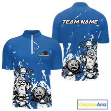 Load image into Gallery viewer, Blue Custom Drunk Bowling Ball And Pin Funny Men Quarter-Zip Shirt, Bowling And Beer Jersey IPHW11233