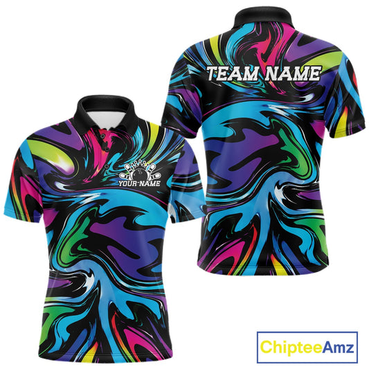Colorful polo shirt with abstract design and 'Team Name' text on a white background