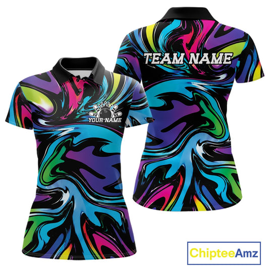 Colorful polo shirt with abstract design and 'Team Name' text on a white background