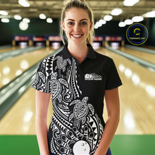 Load image into Gallery viewer, Custom Black And White Polynesian Tribal Turtle Bowling Women Polo Team Shirts Outfit IPHW10983