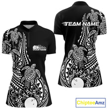 Load image into Gallery viewer, Custom Black And White Polynesian Tribal Turtle Bowling Women Quarter-Zip Team Shirts IPHW10983