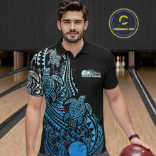 Load image into Gallery viewer, Custom Black And Blue Polynesian Tribal Turtle Bowling Men Polo Team Shirts Outfit IPHW10985