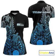 Load image into Gallery viewer, Custom Black And Blue Polynesian Tribal Turtle Bowling Women Quarter-Zip Team Shirts IPHW10985