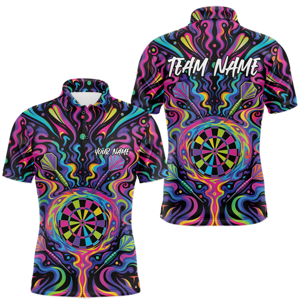 Custom Colorful Psychedelic Darts Polo Shirts For Men, Dartboard Darts Outfit IPHW11727
