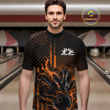 Load image into Gallery viewer, Custom Orange Patrotic Flame Bowling Men Quarter-Zip Shirt, US Flag Bowling Jersey IPHW11156