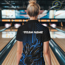 Load image into Gallery viewer, Custom Blue Patrotic Flame Bowling Women Quarter-Zip Shirt, US Flag Bowling Jersey IPHW11158
