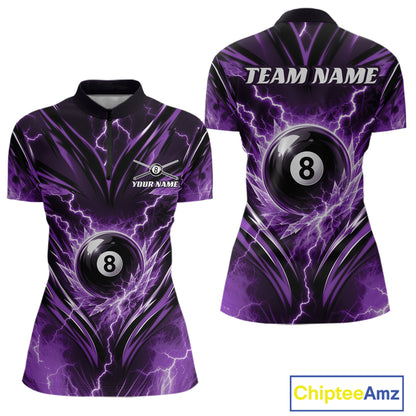 Custom Purple Icy Lightning 8 Ball Billiards Women Quarter-Zip Shirt, Pool League Shirt IPHW11763