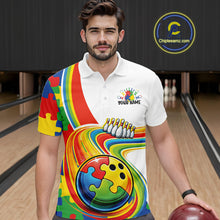 Load image into Gallery viewer, Custom Autism Awareness Bowling Men Polo Shirt, Colorful Puzzles Bowling Jersey IPHW11195