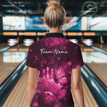 Load image into Gallery viewer, Custom Pink Butterfly And Roses Bowling Women Quarter-Zip Shirts, Ladies Bowling Team IPHW10878